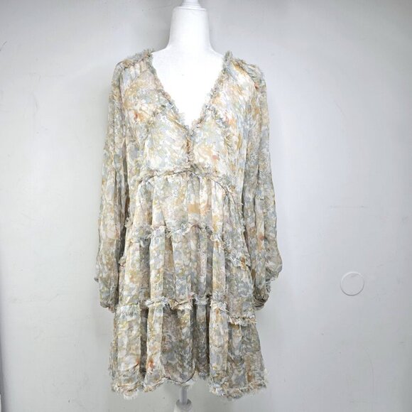 OPT Tuckernuck Olive Green Yellow Tiered Babydoll Boho Dress - Picture 5 of 10